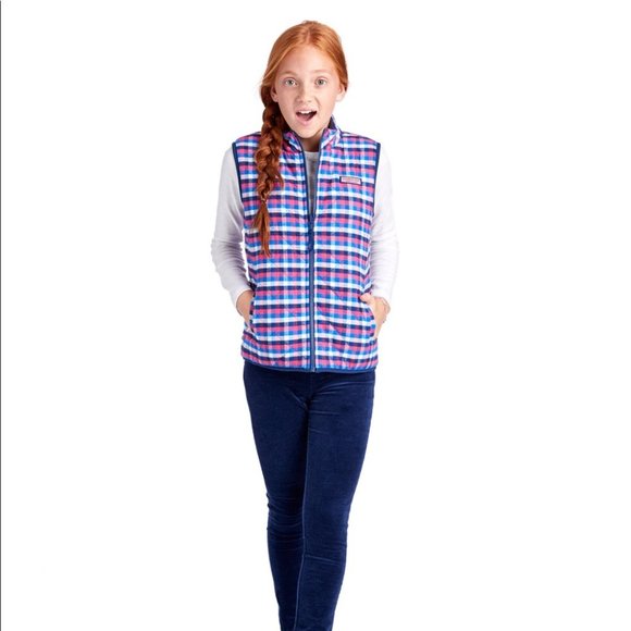 Vineyard Vines Reversible Sherpa Plaid Vest Blue - Picture 5 of 14